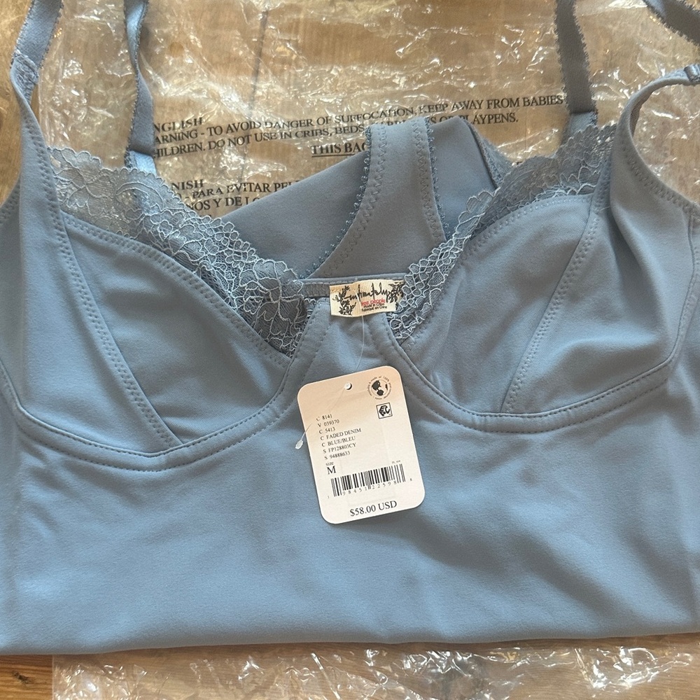 Freepeople Blue Lace Trim Bodysuit